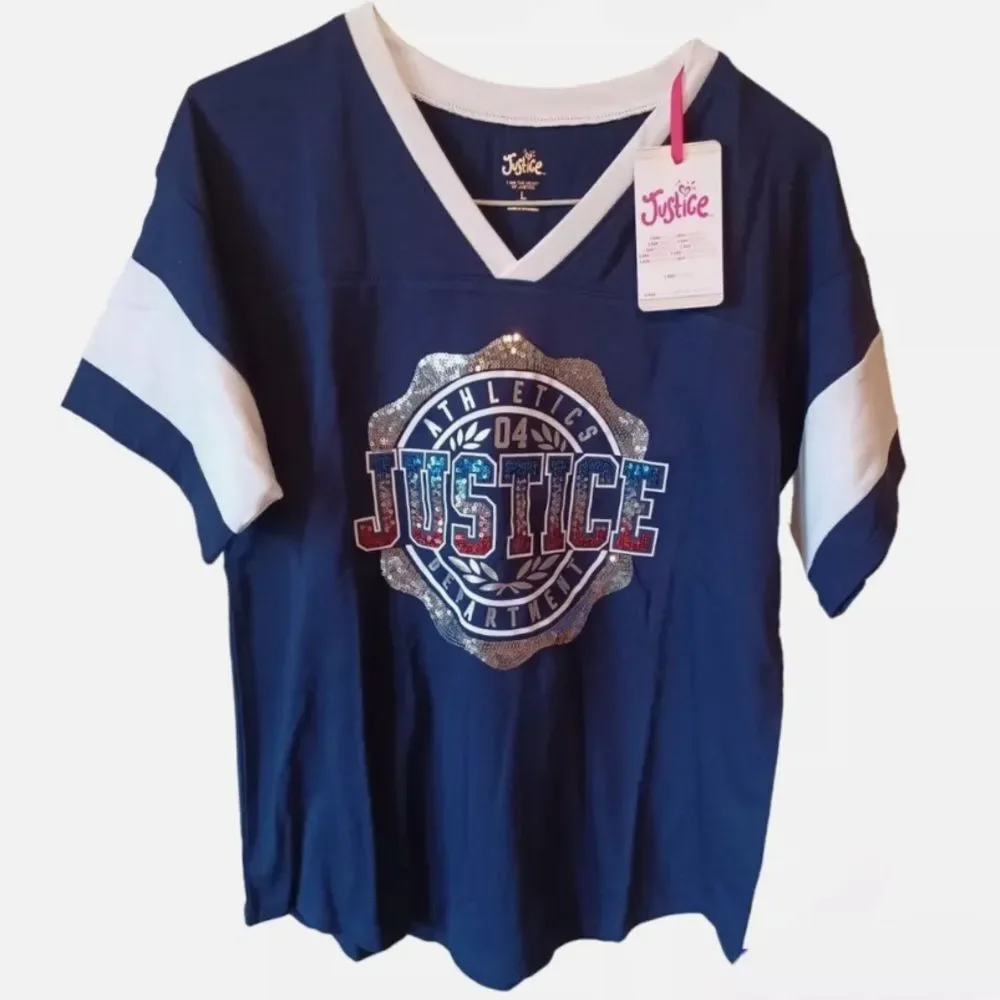 Justice T-Shirt Top Navy Blue-Black-White red size 12